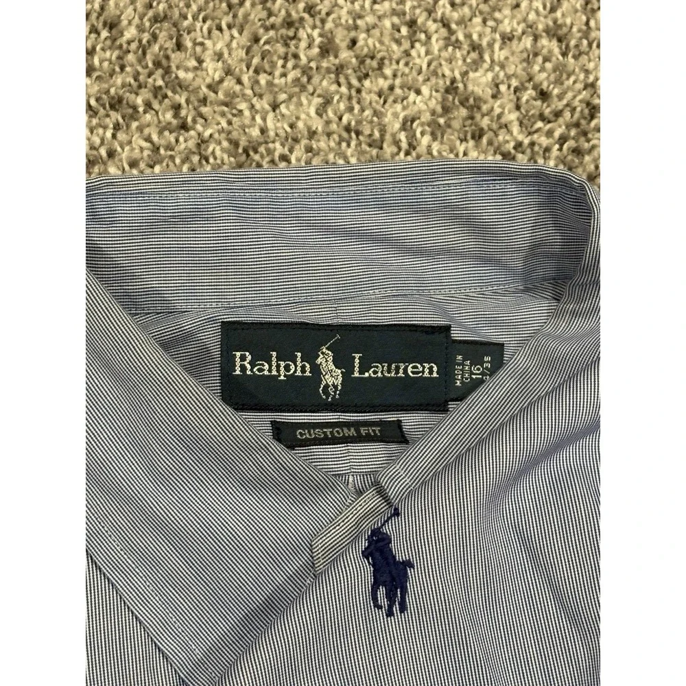 Ralph Lauren Size 16 34/35 Men's Long Sleeve Button Down Shirt Striped Blue